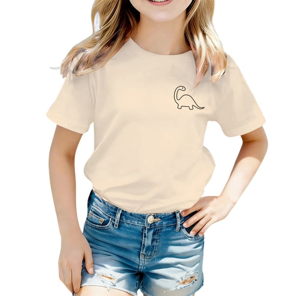 Curuila Toddler Girls Tshirts Short Sleeve Dinosaur Print Crew Neck Tops For Girls Loose Fit Casual Tee Size 2-3 Years