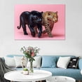 thumbnail image 3 of Mudket Black Panther & Leopard Walking on Pink Background Canvas Wall Art, Modern Wildlife Canvas Art for Living Room Bedroom Print for Office Home Decor , Framed Ready to Hang - 12"L x 8"W, 3 of 9