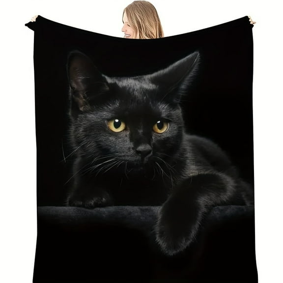Winter Animal Gift Blanket 1 Black Cat Blanket Flannel Blanket for All Seasons Animal Gift Blanket Winter Nap Sofa Blanket Air Conditioner Blanket Halloween Sleep Blanket
