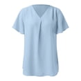 thumbnail image 3 of Baqcunre T Shirts For Women Spring And Summer Stylish Elegant V Collar Tops Pleated Sleeve Blouse For Women Womens Short Sleeve Tops Womens Tops Sky Blue XL, 3 of 4