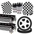 thumbnail image 1 of Poqirzan 146PCS Race Car Party Tableware Set Racing Car Plates and Napkins Party Supplies Black and White Checkered Race Car Birthday Party Decorations Car Tablecloth Paper Plates Nap, 1 of 8