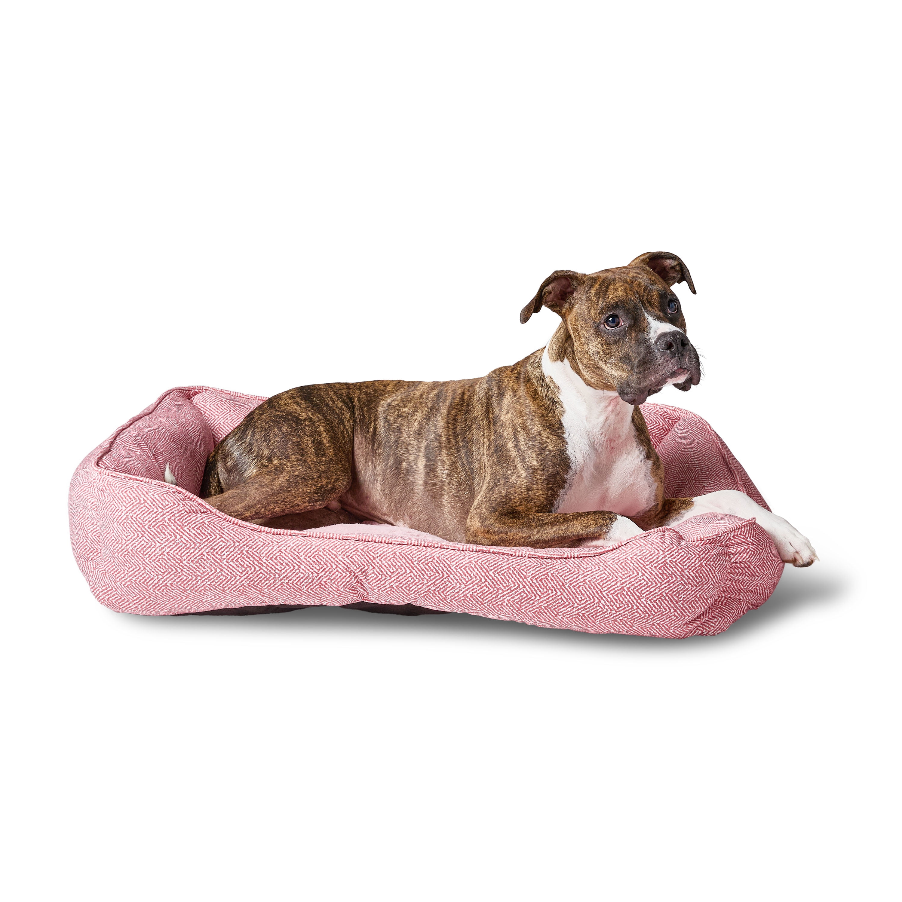 Vibrant Life Large Flannel Waffle Texture Bolster Cat or Dog Bed, Pink, 27" x 36"