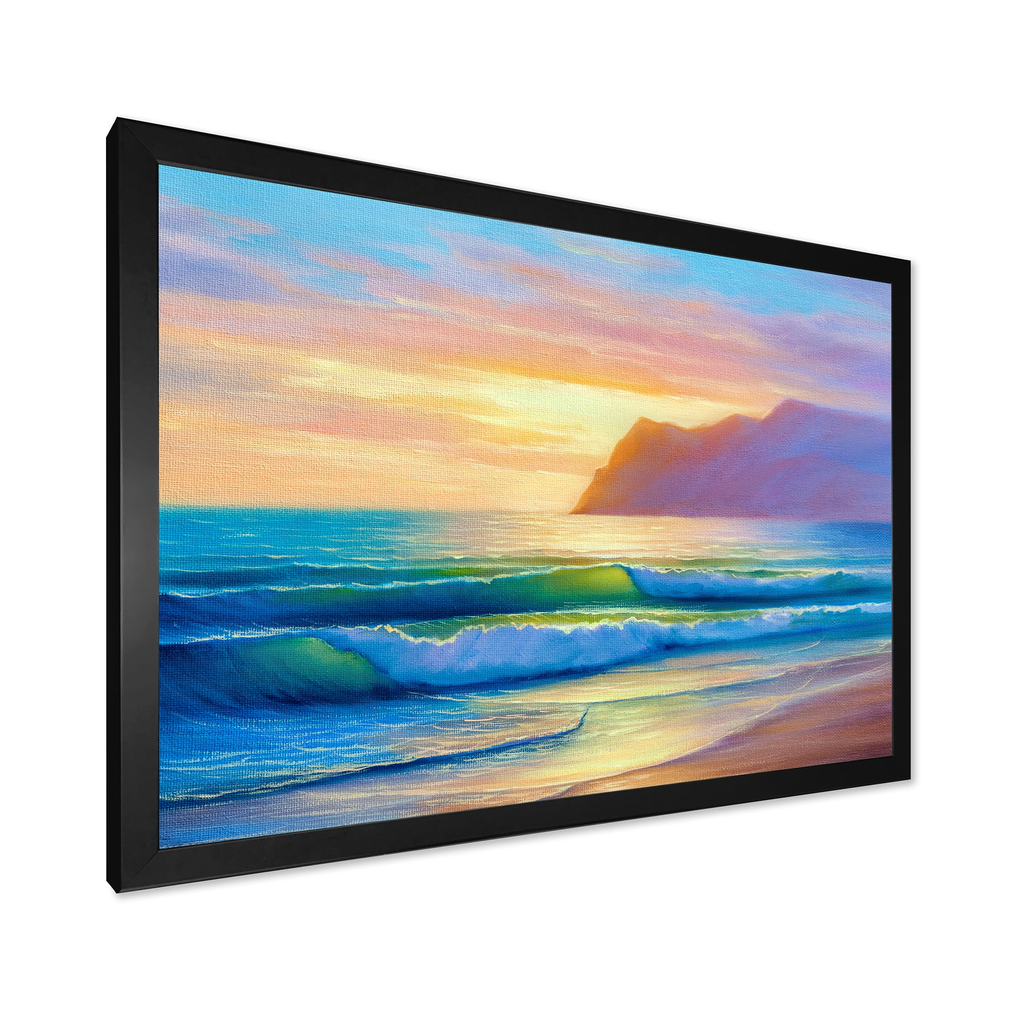 Designart 'Sunrise Glow On The Sea Waves IV' Nautical & Coastal Framed Art Print