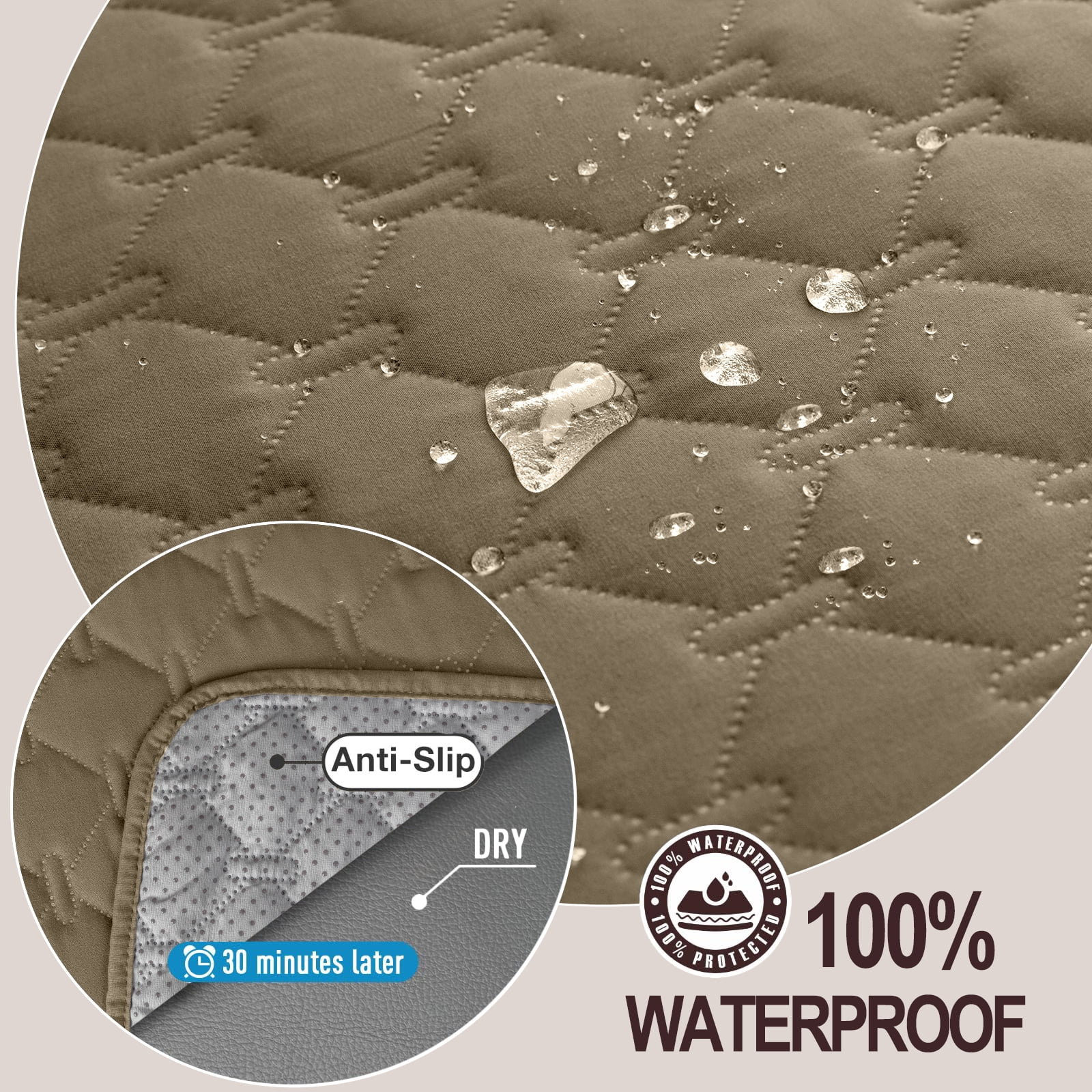 Sanmadrola Sofa Cover 100% Waterproof Couch Slipcovers Washable Non-Slip Furniture Protector with Pockets/Elastic Straps/Silicone Backing for Kids Pets Dogs, Taupe, Loveseat