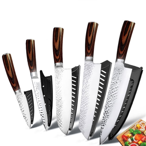Myvit Juego de 5 Cuchillos de Cocina Cuchillo Santuko Japonés de Acero Inoxidable con Alto Contenido de Carbono y Fundas para Cortar y Cocinar