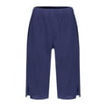 thumbnail image 2 of Yubnlvae Linen Drawstring Shorts - Breathable Summer Bottoms for Beach Vacations & Home Lounging (Casual Comfort), Women's Cotton Linen Shorts High Waist Slit Pocket Casual Summer Loose Fit, Navy, M, 2 of 7