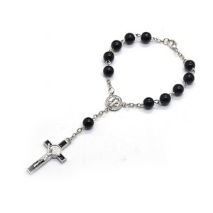 Catholic Black Glass Beads Rosary Bracelet Rosary Cross Christ Catholic Jewelry