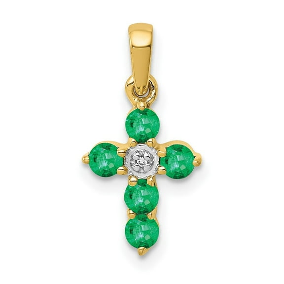 Auriga 10K Yellow Gold Emerald and Diamond Cross Pendant for Women (L-17.5mm, W-8.7mm)