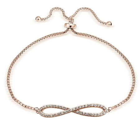 - Rose Gold Tone over Sterling Silver Cubic Zirconia Infininty Adjustable Bracelet