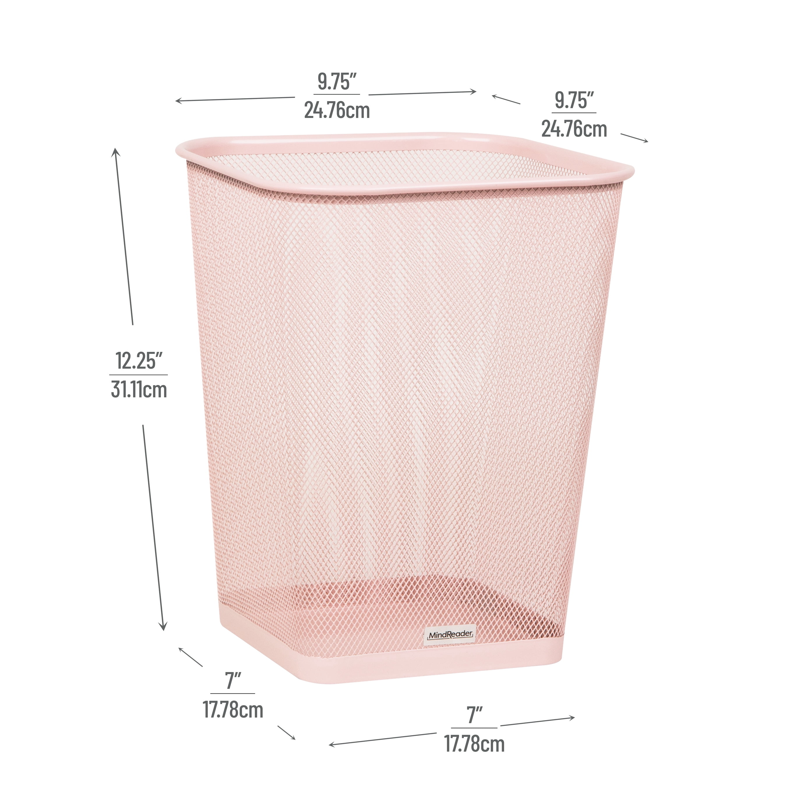 Mind Reader Mesh Trash Can, Waste Paper Basket, Square, Office, Metal, Set of 2, Pink