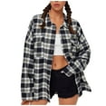 thumbnail image 2 of Tees & Shorts Starting At $6,AXXD Casual Loose Plaid Long Sleeve Button Cardigan for Woman Clearance Gray Size 8, 2 of 7