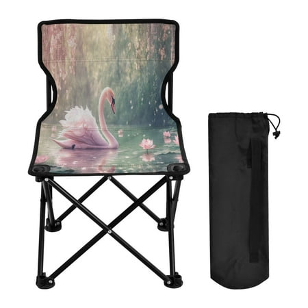 YAZAOO Camping Chairs Modern Swan on Pond with Flowers Pattern Folding chair
