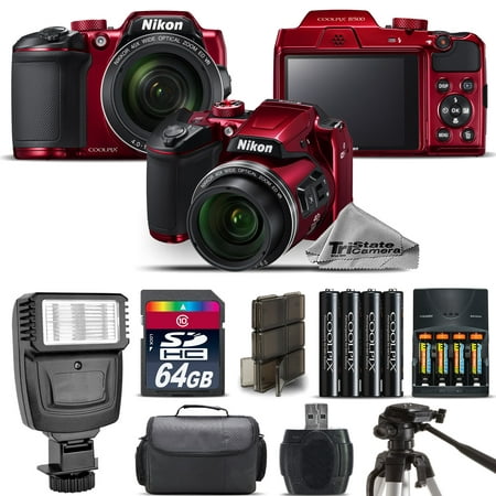 Nikon COOLPIX B500 RED Camera 40x Optical Zoom + Flash + Case - 64GB Kit