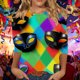 thumbnail image 1 of RKSTN Mardi Gras 3/4 Length Sleeve Womens Tops Oversized Crewneck Carnival Graphic Printed Three Quarter Sleeve T Shirt Women Casual Round Neck Funny Tuesday Carnival Party Loose Short Sleeve Shirt, 1 of 6