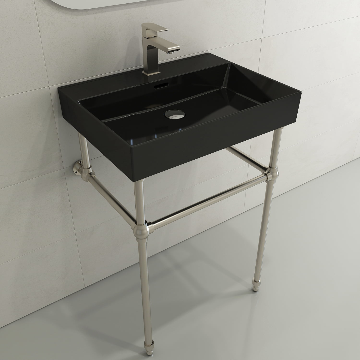 BOCCHI 1376-005-0126 Wall-Mounted Sink Fireclay 24" 1-Hole + Overflow Black