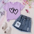 thumbnail image 2 of TOWED22 Toddler Girl Denim Skirt Set Print Short Sleeve T-Shirt Tops and Jean Skirt Outfits Kids Summer Clothes(I,2-3 Y), 2 of 3