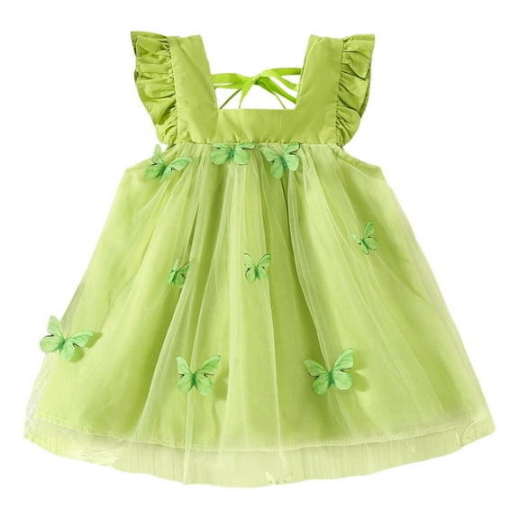 Bearichfupo Toddler Girls Fly Sleeve Butterfly Tulle Ruffles Dress Dance Party Princess Dresses Clothes, Sizes 2-3 Years