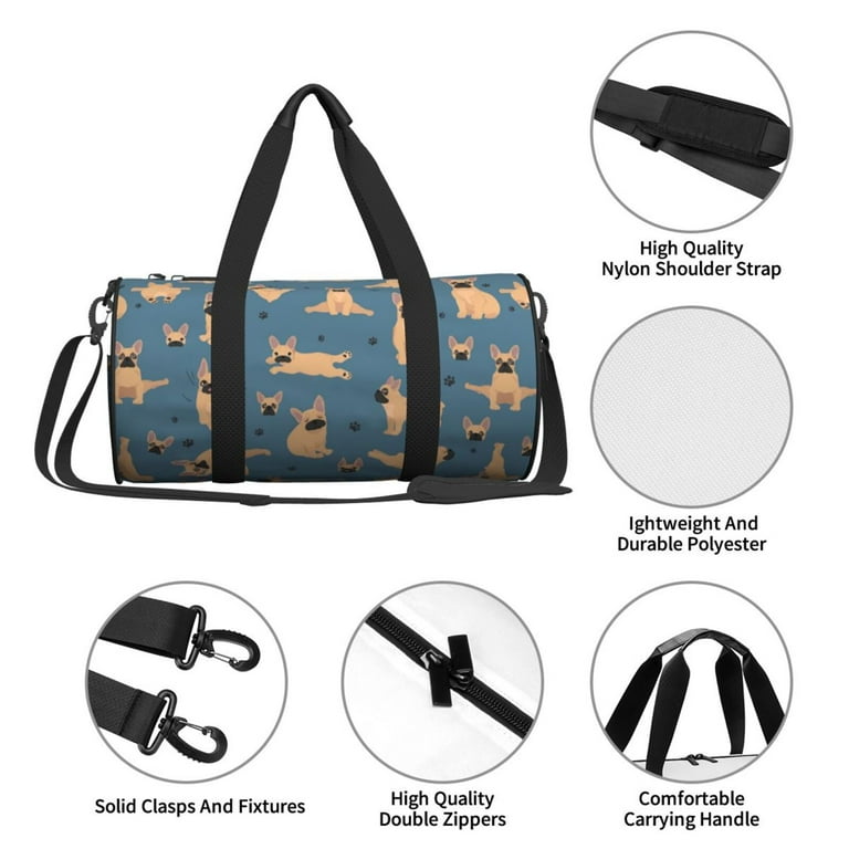 Gaeub French Bulldog Yoga Lightweight Travel Cylinder Bag Gym Tote Bag Sports Training Duffle Bag with Pockets and Straps