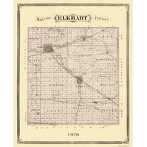 Historic County Map - Elkhart County Indiana County - Andreas 1876 - 23 x 28.25 - Vintage Wall Art