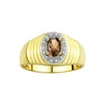 thumbnail image 1 of RYLOS Men's Rings 14K Yellow Gold Classic Halo Of  Diamonds 7X5MM Oval Gemstone Ring Smoky Quartz June Birthstone Rings For Men Size 12, 1 of 7