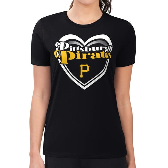 Women's G-III 4Her by Carl Banks  Black Pittsburgh Pirates Super-Slim Fit Lightweight Double Heart T-Shirt