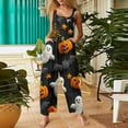 thumbnail image 2 of WTOBBY Women's Sleeveless Cotton Romper with Halloween Print, Casual Overalls Featuring Adjustable Straps, Pockets, Comfy Fit for Summer, Cute and Stylish,BlackL, 2 of 7