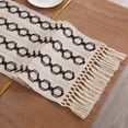 thumbnail image 2 of Nvzi Farmhouse Dining Table Runner Rustic Boho Table Runner for Coffee Table 70" Long Macrame Woven Table Runner for Christmas Fall Kitchen Decor, 13x70 Inches（Black and White）, 2 of 4