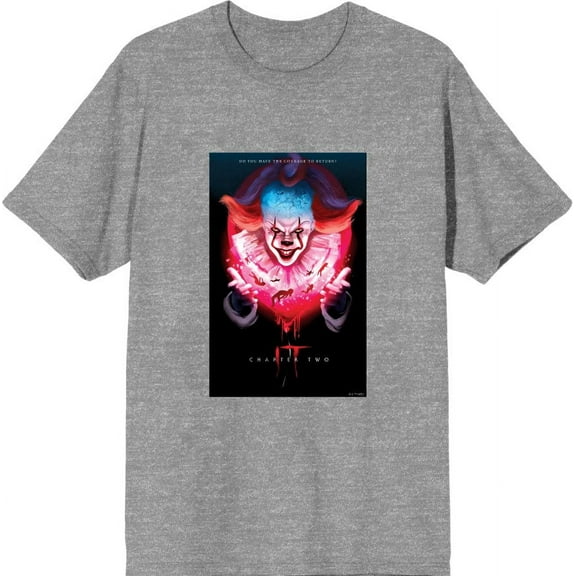It Chapter 2 Pennywise Glow Fan Poster Men's Heather Gray Crew Neck Short Sleeve Tee-Medium