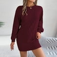 thumbnail image 2 of Busydd Women Sweater Dress Solid Color Long Sleeve Fall Dresses Fashion Round Neck Ribbed Mini Dress Comfortable Warm Women's Casual Dresses S, 2 of 8