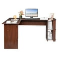 thumbnail image 3 of Ktaxon L-Shaped Home Office Wood Corner Desk Computer Desk Laptop Workstation 2-layer Bookshelves Brown, 3 of 11