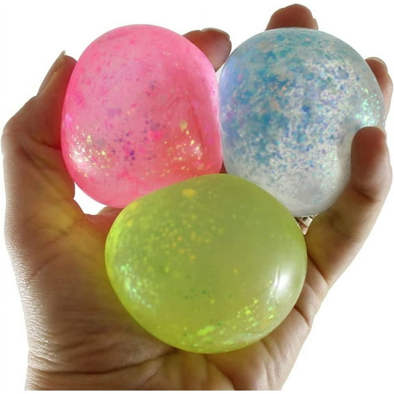Set of 3 Glitter Sugar Ball - Glittery Shimmer Thick Glue/Gel Stretch Ball - Ultra Squishy and Moldable Slow Rise Relaxing Sensory Fidget Stress Toy (Random Colors)