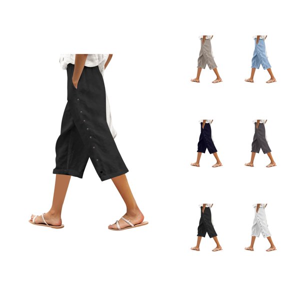 Capri Pants for Women Spring Summer Casual Lightweight Relaxed Fit Straight Leg Cropped Pants Capris with Pockets