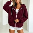 thumbnail image 6 of PRINxy Women's Cozy Sherpa Long Sleeve Hooded Full Zip Jacket with Drawstring and Side Pockets for Fall Winter Casual Wine XL, 6 of 7