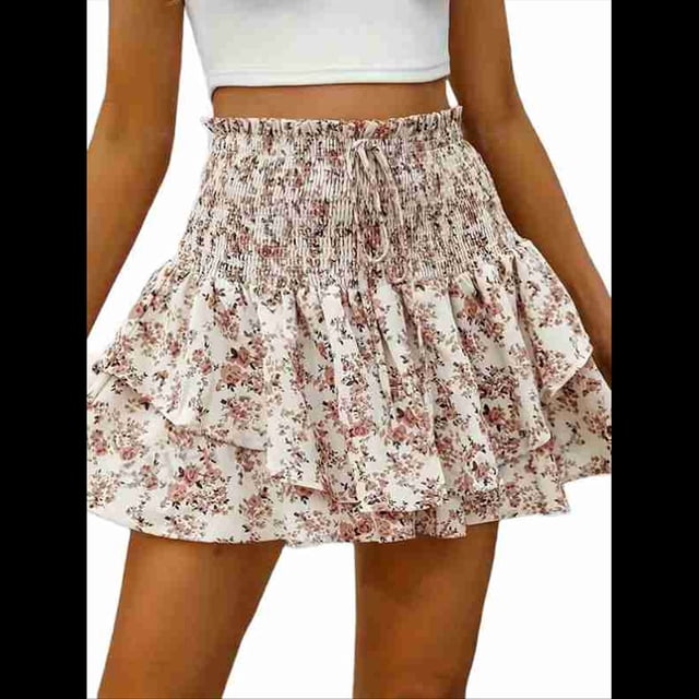 Mini Shorts de Cintura Alta con Volantes para Mujer Bonitos Shorts Cortos Escalonados con Shorts Debajo Albaricoque M