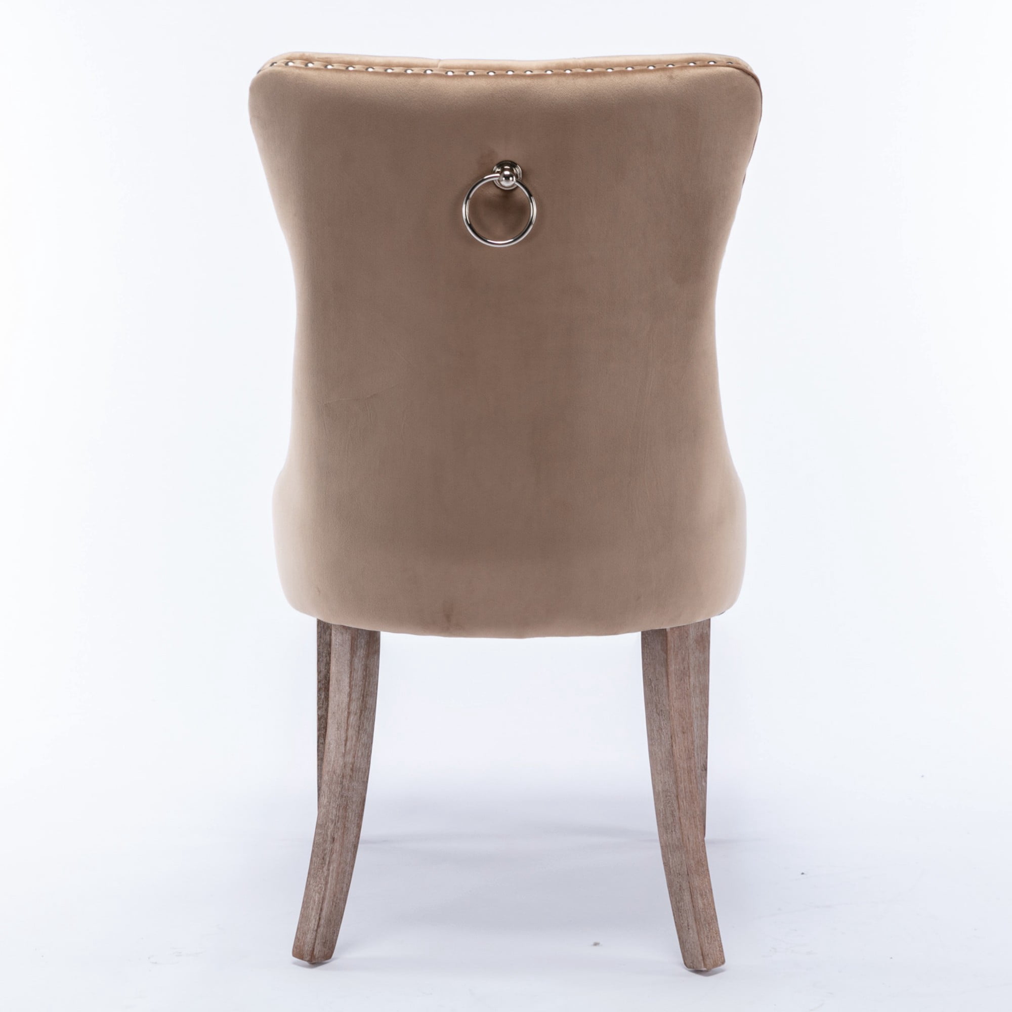 BSHTI 37.5" Velvet Upholstered Contemporary Dining Chairs Set of 2, Tufted Parson Wingback Chair with Nailhead Trim for Kitchen Dining Room(Khaki)