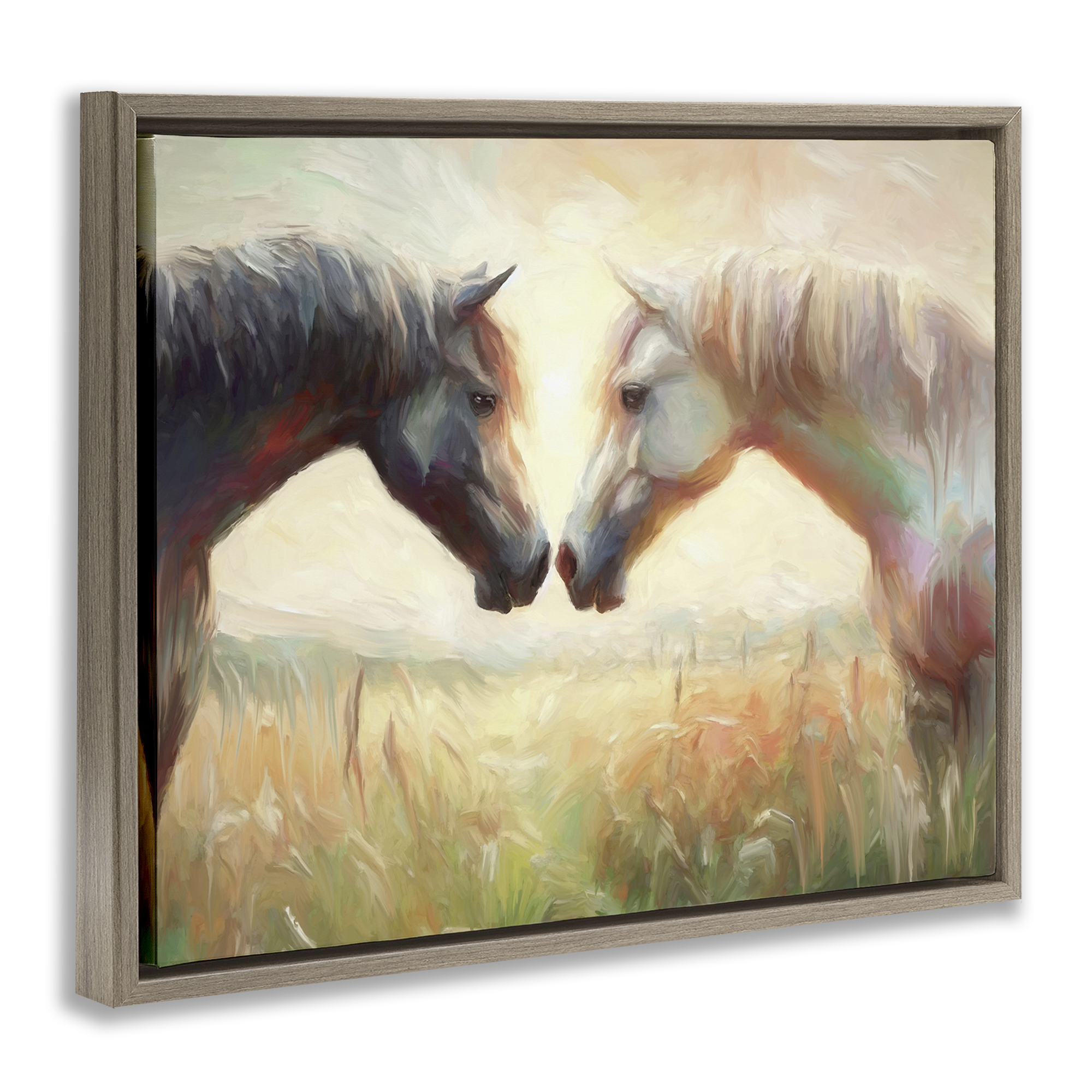 Stupell Industries Sunlit Horse Pair Animals & Insects Painting Brown Floater Framed Canvas Art Print Wall Art, 31 x 25