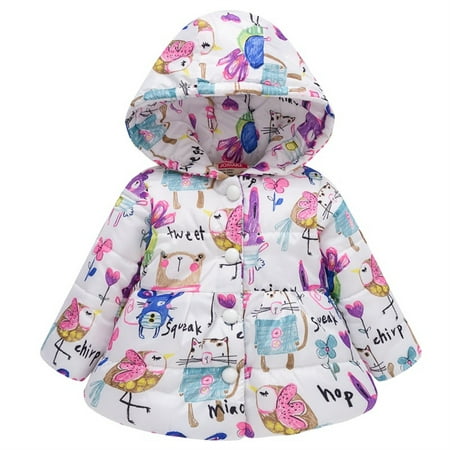 

0-4T Toddler Baby Girl s Fleece Lined Quilted Winter Coat Hooded Puffer Windbreaker Coat Kids Printed Parka Outwear Warm Jacket