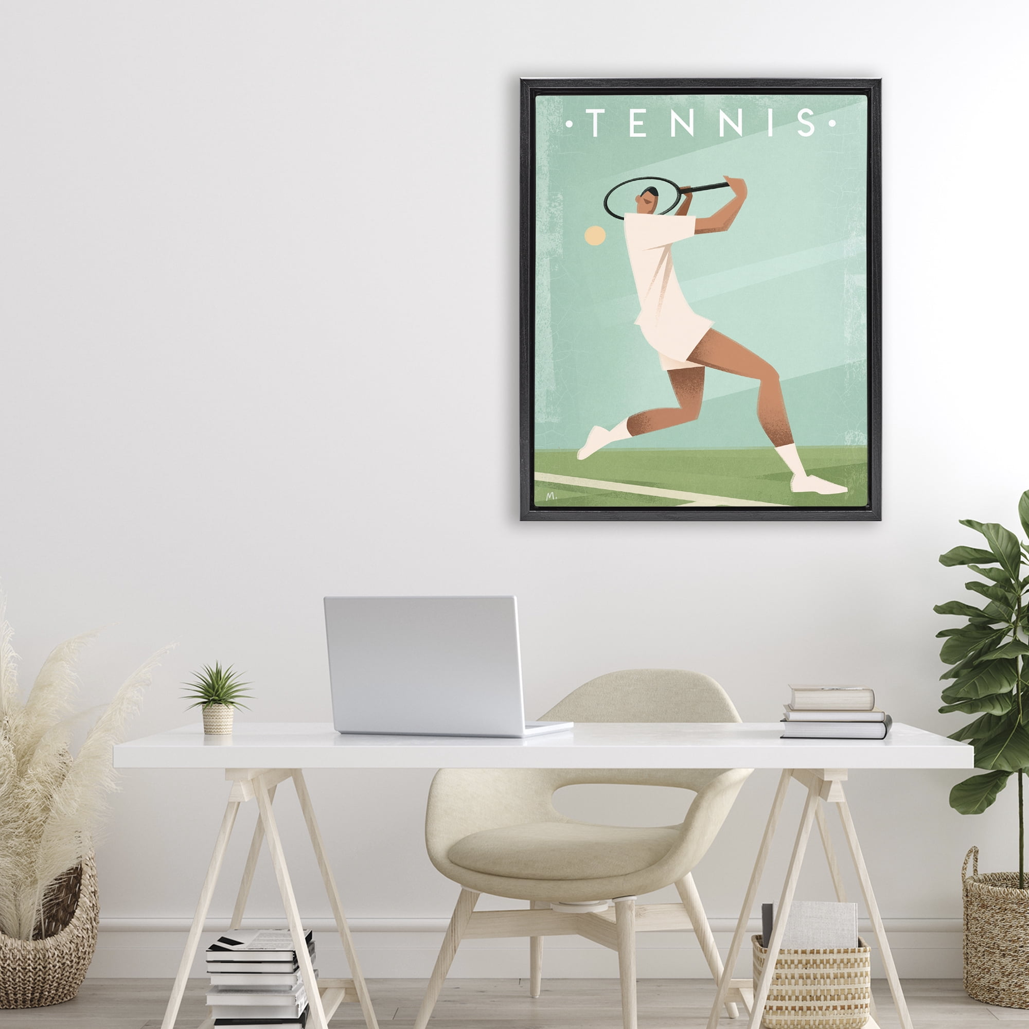 Stupell Industries Vintage Tennis Swing Black Framed Floater Canvas Wall Art, design by Martin Wickstrom