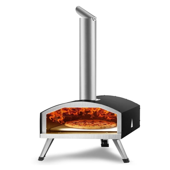 12-inch Pellet & Charcoal Outdoor Pizza Oven, Portable Stainless Steel Wood Burner Grill with Pizza Stone & Cover