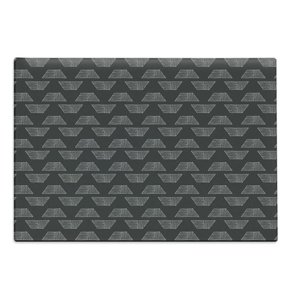 Grey and White Cutting Board, Hatched Trapezoids in Doodle Style Monochrome Hipster Geometric, Decorative Tempered Glass Cutting and Serving Board, in 3 Sizes, by Ambesonne