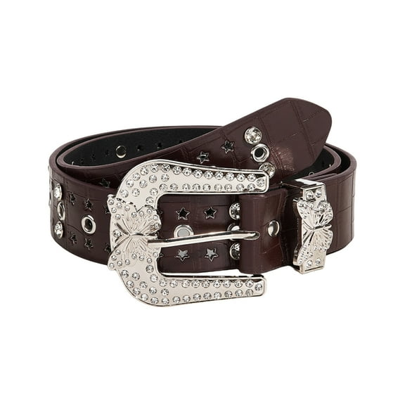SDFGTstore Girl Diamond Butterfly Buckle Waist Belt Western PU Belt for Dress Jeans Adjust