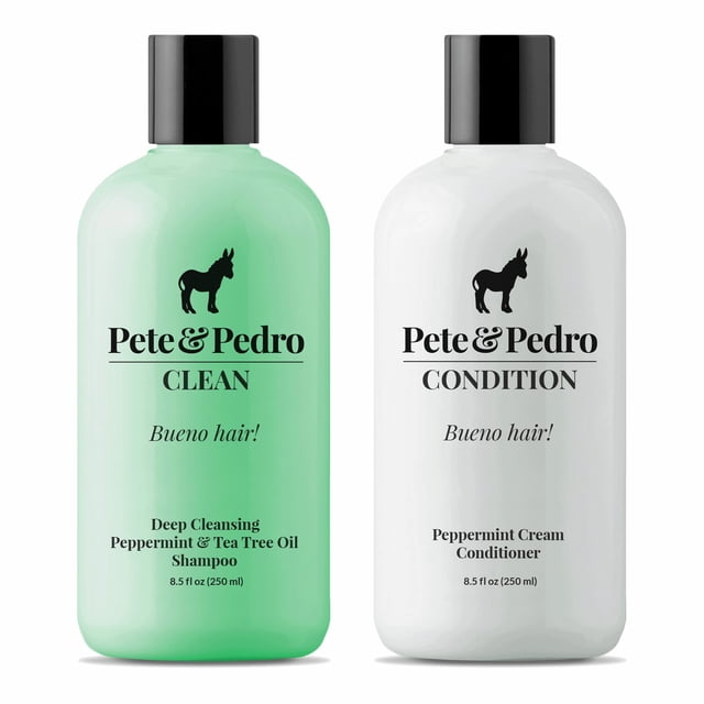 Pete & Pedro CLEAN & CONDITION SET, Tea Tree Oil Shampoo & Peppermint Cream Conditioner Haircare Kit | Deep Cleansing & Conditioning, Dandruff Repair For Men & Women |