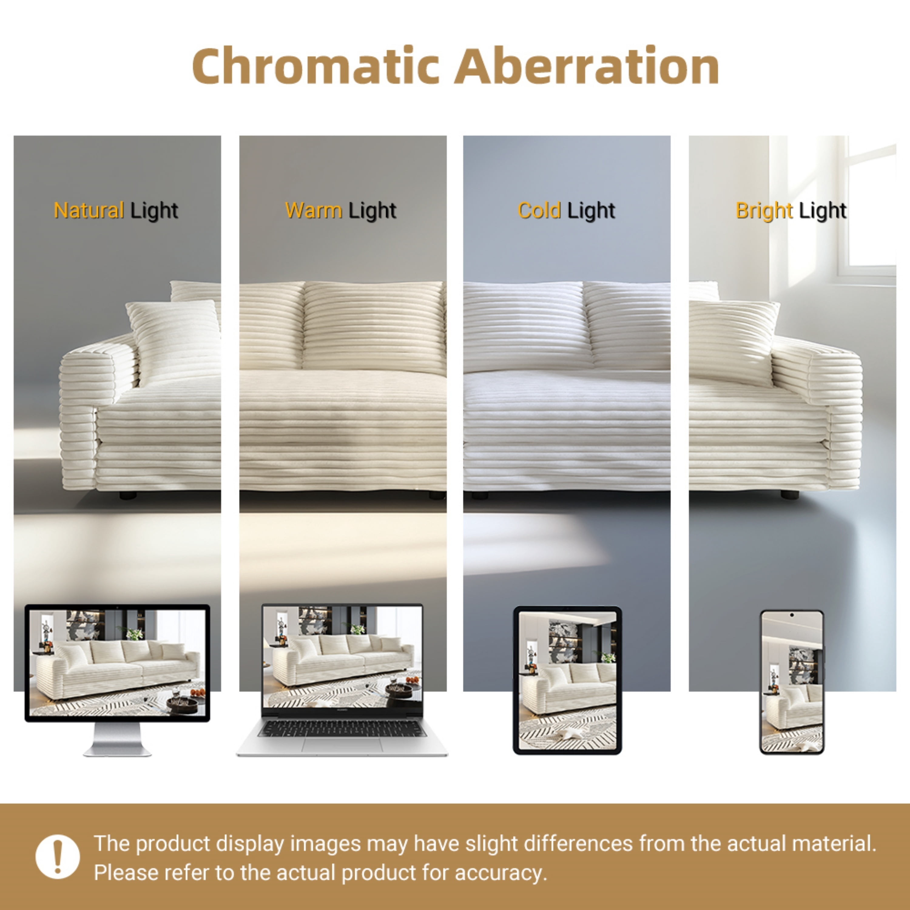 Alvantor 4-Seat Sofa with Movable Ottomans 102" W Corduroy Upholstered Deep Seat Couches L Shaped Convertible Chaise for Living Room, Apartment Beige