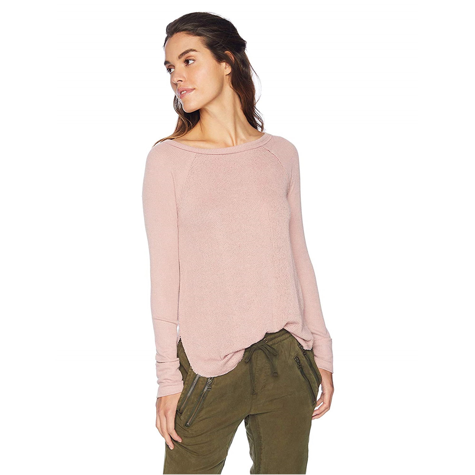 LUCKY BRAND $49 Womens New 1127 Pink Waffle-Knit Long Sleeve Top L B+B ...