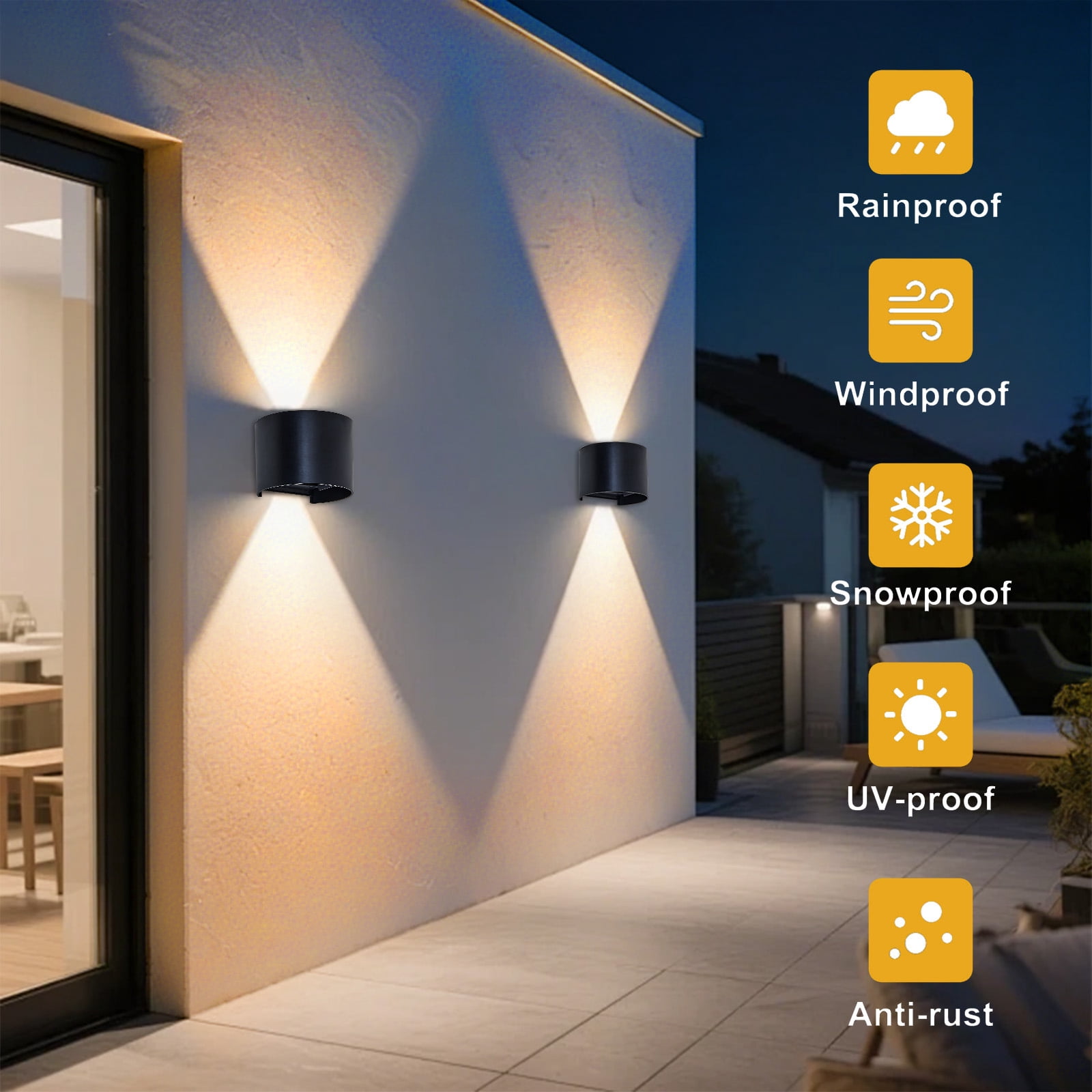 LED Outdoor Wall Sconce, Exterior Interior Up and Down Lights, Modern Stylish Outside Wall Light Fixture Lighting, Aluminum, Black, 3000K Warm Lights
