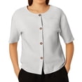 thumbnail image 1 of Top holgado de cuello en V con botones para mujer, tejido elástico suave, ideal para combinar con vaqueros o leggings, tallas S-XXL, 1 of 7