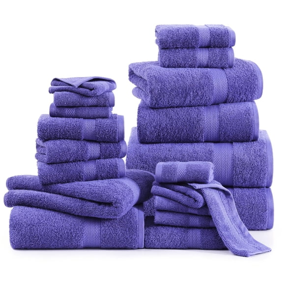 Lane Linen 100% Cotton Bathroom Towel Set - 24 Pcs - Ring Spun, Quick Dry, Very Soft & Absorbent - 2 Bath Sheets, 4 Fingertip, 4 Bath, 6 Hand Towels, 8 Washcloths - Medium GSM, Pre Shrunk - Blue Iris