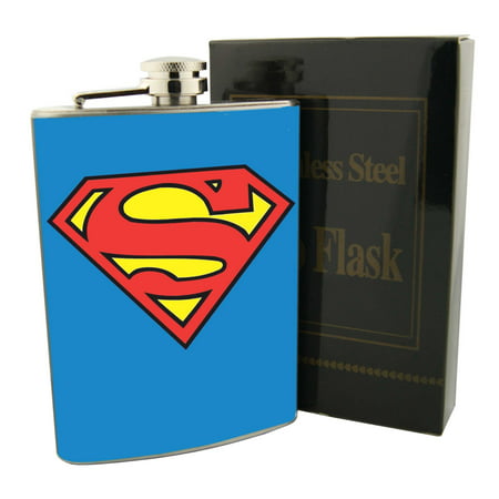 Superman Superhero Hip Flask Stainless Steel 8oz Comics Liquor Whiskey