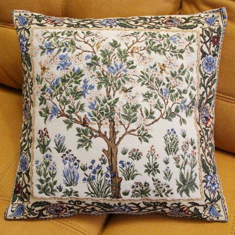 STPgoods Blooming Apple Tree William Morris Tapestry Throw Pillow with Insert 18x18" (45x45 cm) Decorative Couch and Sofa Cushion for Living Room Bedroom Square Pillowcase