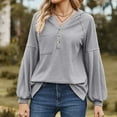 thumbnail image 4 of Lyrcatrment Womens Ribbed Hooded Tops V-Neck Loose Casual Solid Color Long Sleeve Pullover Shirt with Pocket Casual Daily Tunic Top(X-Large,Gray), 4 of 5